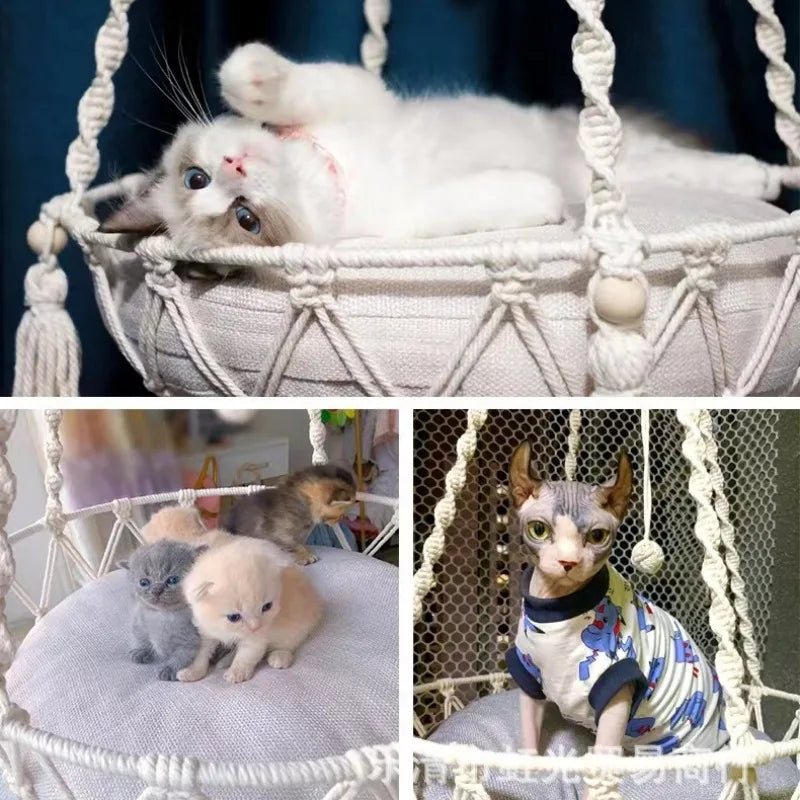 NEW!!!! Pet Hammock Cat Swing Hand Woven Cotton Rope Cats Hanging Basket Kitten Hanging String Den Indoor Pend Nest Pets Supplies