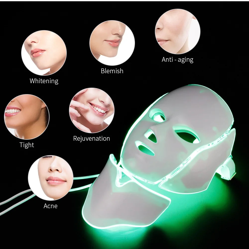 NEW Arrivals Air Bag-7 Colors Light LED Skin Care Facial Beauty Mask With Neck Skin Rejuvenation Treatment Beauty Anti Acne Therapy Whitening Women Skin Care Supplies