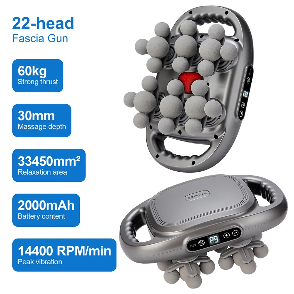 NEW Arrivals 22-Head Fascia Gun High-Frequency Vibration Body Massage Gun Back and Waist Massager Neck Shoulder Massager Muscle Massage Relaxation Accessories Health Care Supplies