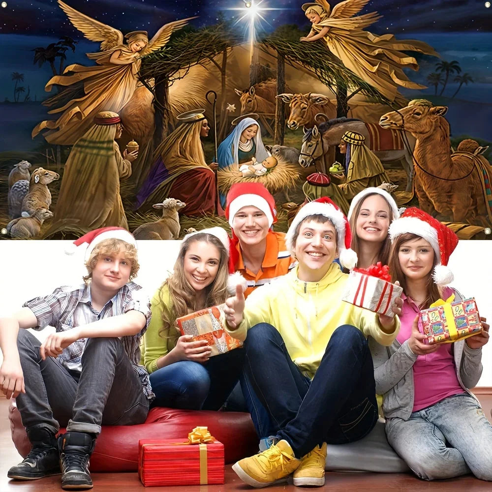 Merry Christmas Nativity Garage Door Banners, Polyester Garage Door Decorations, Garage Door Murals, Holiday Decorations