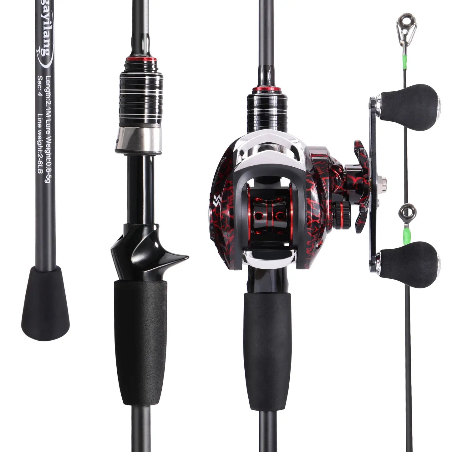 NEW Fishing Set Left/Right Lure Rod Fishing Combo 2.1m 4 Section Carbon Fiber Rod 7.2:1 Gear Ratio Magnetic Brake System Fishing Left/Right Reel Fishing Kit Ocean Lake River Professional Fishing Supplies