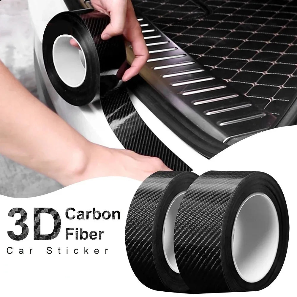 NEW Arrivals 10CMx3M 3D Nano Carbon Fiber Car Bumper Door Guard Protection Film 3M Car Door Sill Protector Sticker Black Waterproof Anti Scratch Tape Car Accessories