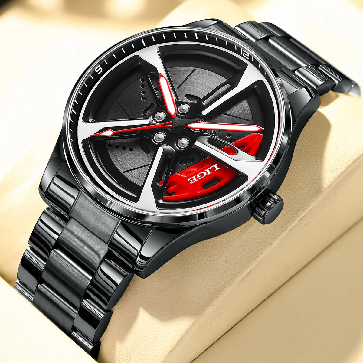 New 30Km Waterproof 6 Colors Sports 3D Xiaomi Car Wheel Watch Fashionable Rotating Dial Stainless Steel Strap Waterproof Quartz Watches Reloj Hombre Sports Supplies
