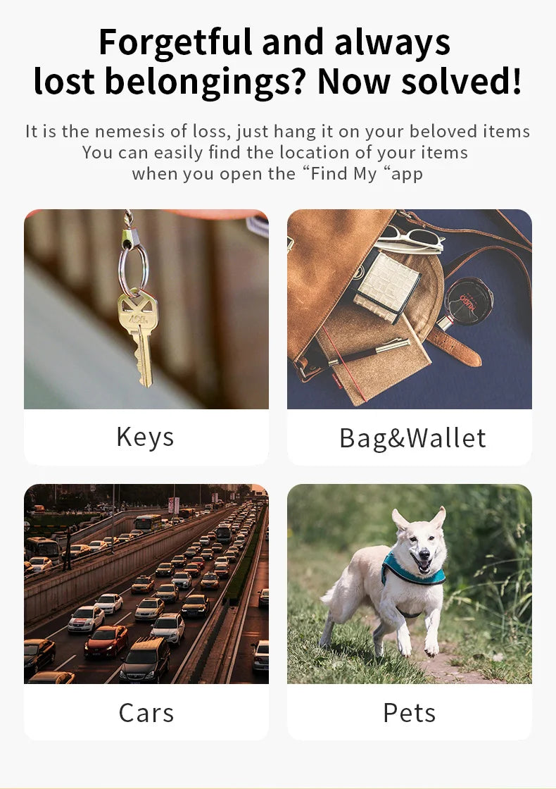 NEW Arrivals Security Bluetooth GPS Tag Based on iPhone Find My App Anti-Lose Tracker Sound Locate Message Reminder Alarm Key Finder Pets Elderly Kids Keychain Necklace Collar GPS Locator