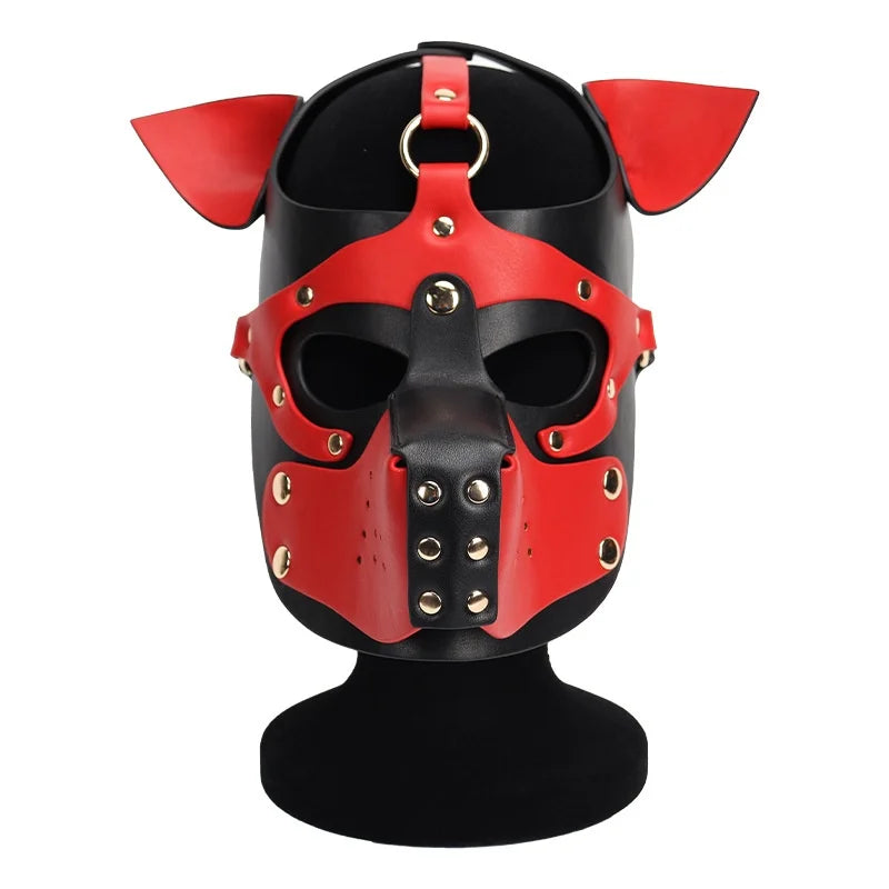 NEW Arrivals BDSM Fetish Sexy Large Size Puppy Cosplay Fetish Costumes of Leather Harness Full Head Hood Mask with Ears for Men Women Dog Role Play