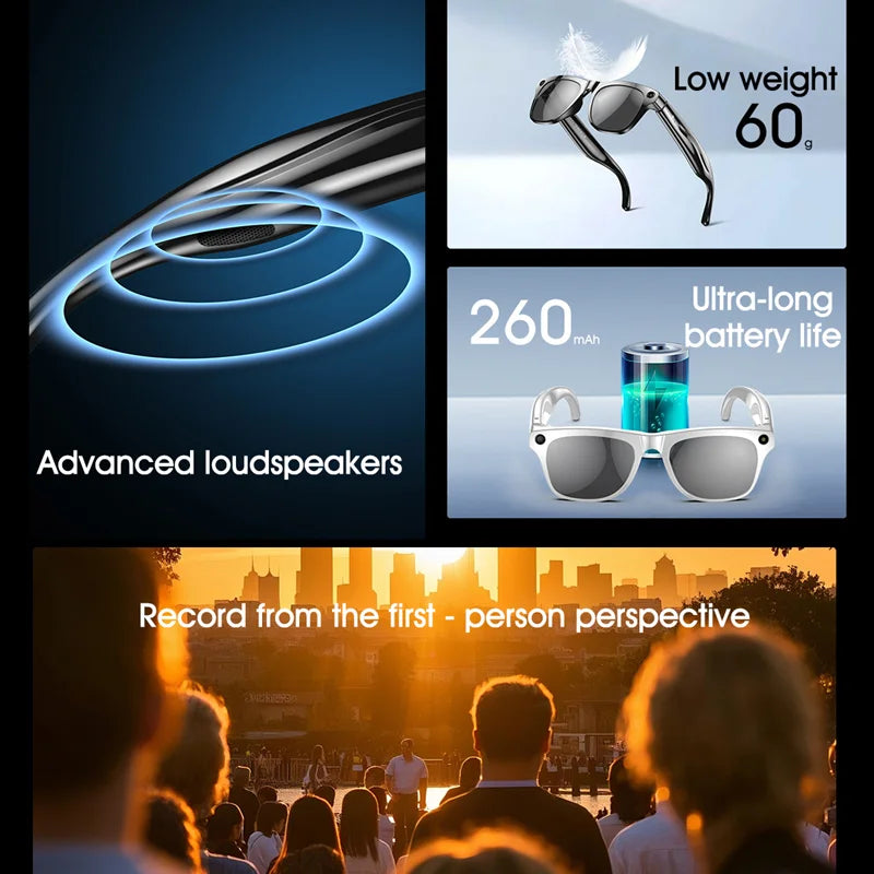 NEW 4K AI Translation Graphs English Language Smart Photochromic Glasses Multifunction Camera Bluetooth Call Voice Assistant Music Player Translate Glasses Business Meetings for Xiaomi