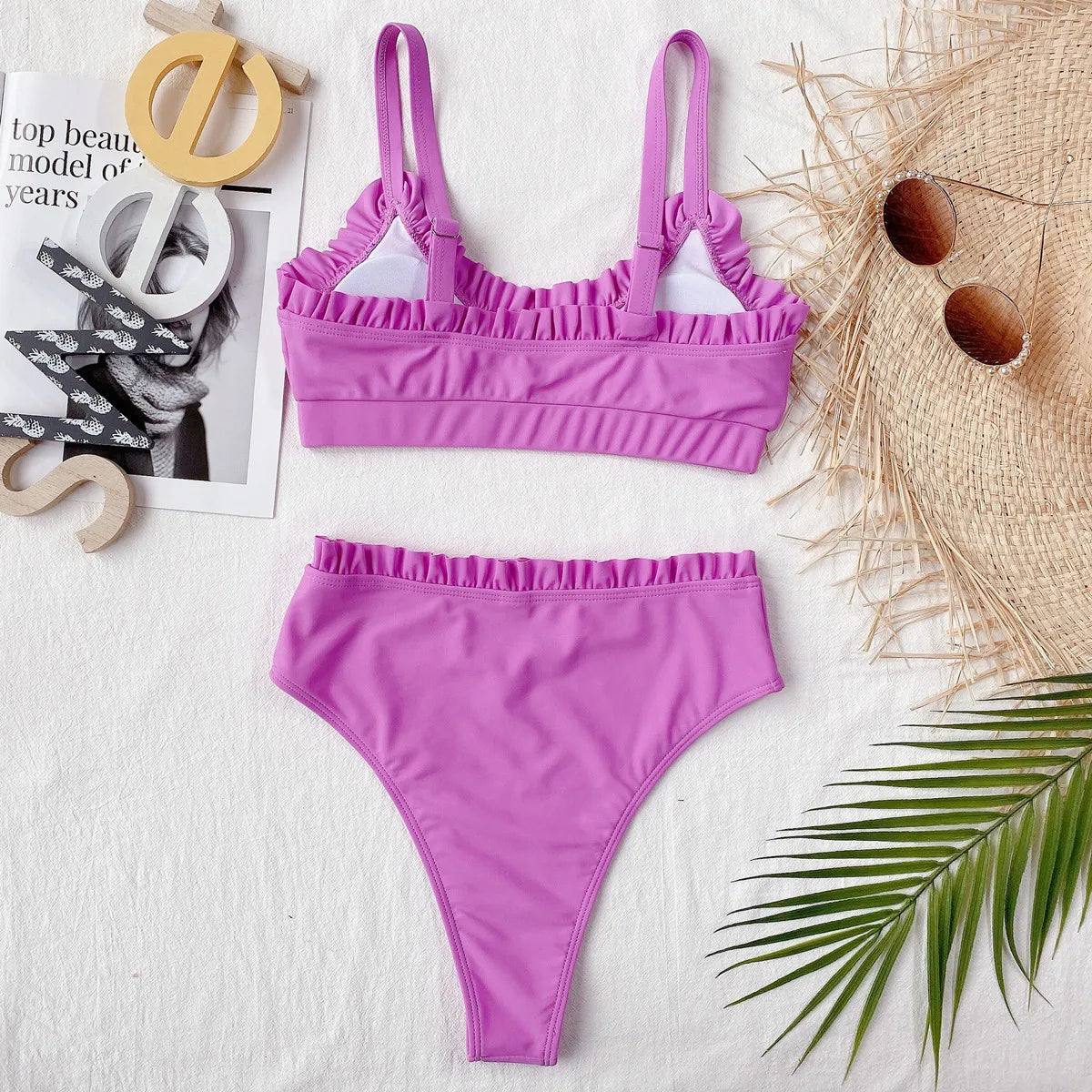 Bikini Sexy Swimwear Swimsuit Women Solid Ruffle High Waist Bikinis Set Bathing Suit Bikini Taille Haute Biquinis Feminino