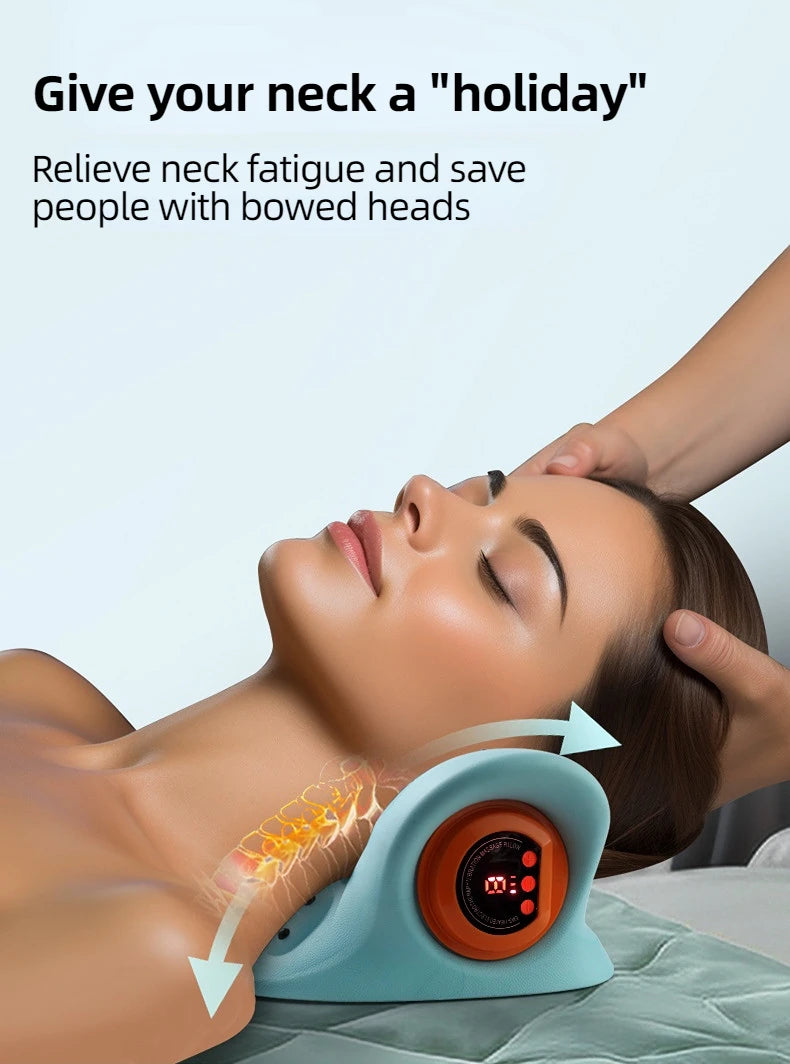 Electric Neck Stretcher Pulse Cervical Traction Relax Heating Cervical Chiropractic Therapy Traction Pillow Neck Head Treatment Pain Relief Acupoint Massager Health Care Supplies Massage Relaxation Devices Products