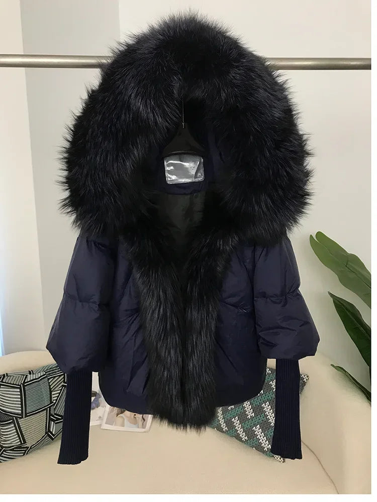 Winter Warm Snow Clothes Supplies Jacket Women Real Fox Fur Collar Hooded Natural Thick Warm Loose Oversize Duck Down Coat Streetwear Outerwear Female Girls Luxury Winter Fashion Clothing Products