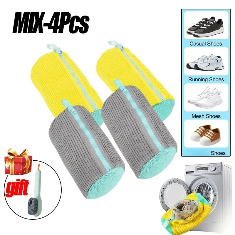NEW 4pcs Set 3 Colors Laundry Bag Shoe Washing Net Washing Bag Padded Net Laundry Shoes Household Machine Washing Shoes Bags Drying Bags