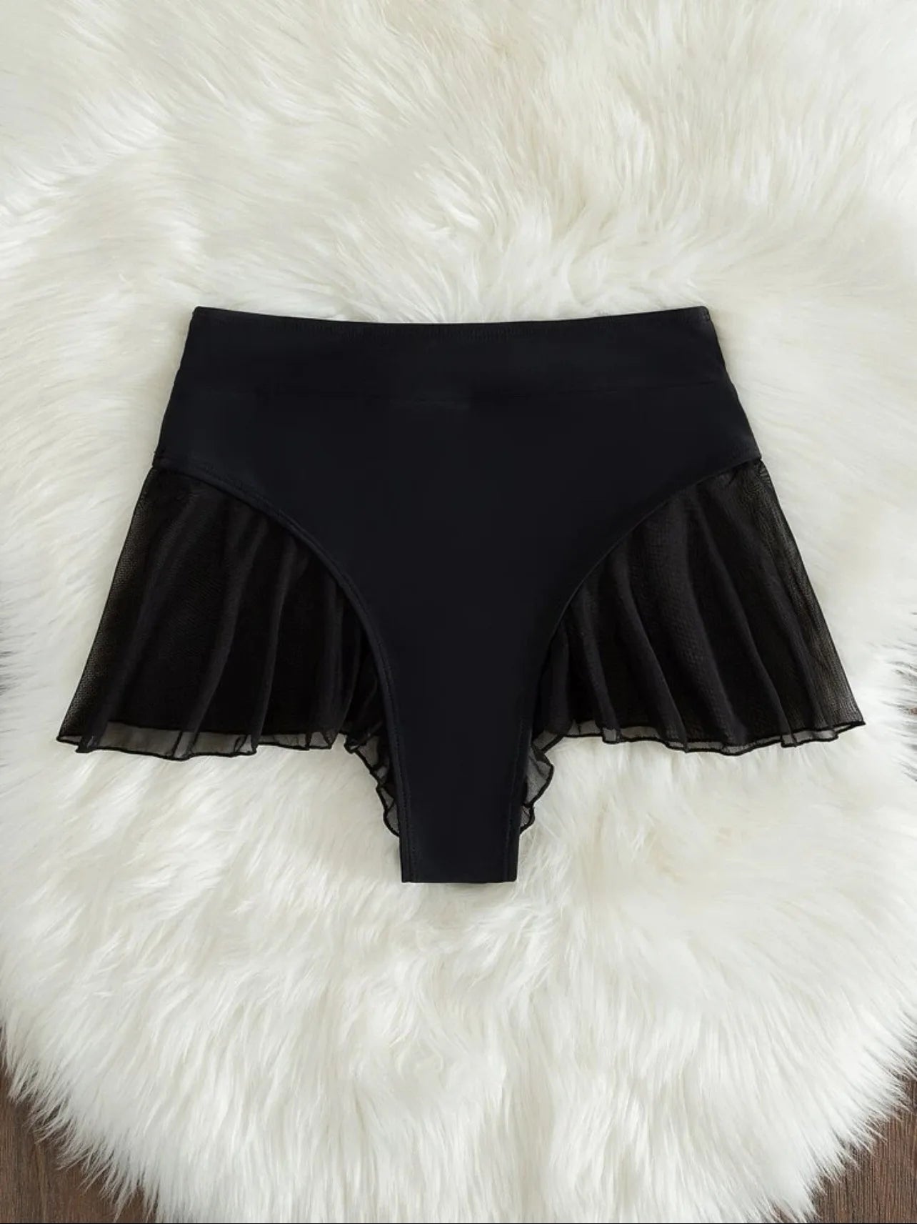 NEW Arrivals White/Black Color Thong Sexy Swim Panty for Women High Waist Beachwear Swimwear Ruffle Solid Swim Trunk Cute Beach Shorts Girls Sexy Bathing Suit