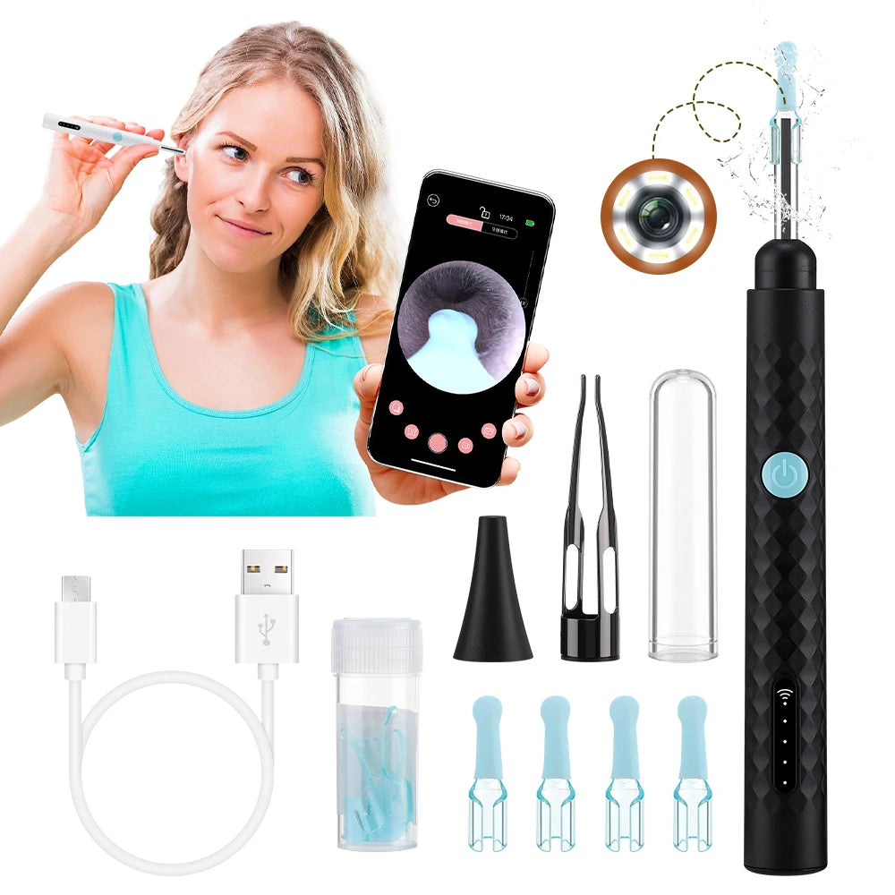 NEW Set Smart Visual Ear Camera Set HD 1080P with Wi-Fi Ear Pick Endoscope Otoscope Ear Cleaner with Tweezers Ear Wax Removal Tool Ear Spoon Case Hygiene Accessories Personal Care Supplies