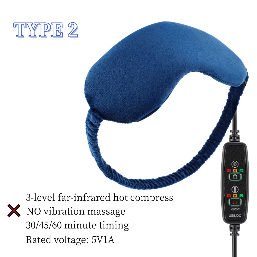 NEW Arrivals Hot Compress Heated Eye Mask USB 6 Vibration Massage Dry Eyes Relief Heated Steam Eye Mask with Remote Control For Sleeping Aid Relaxing Dark Circles Pain Stress Relief