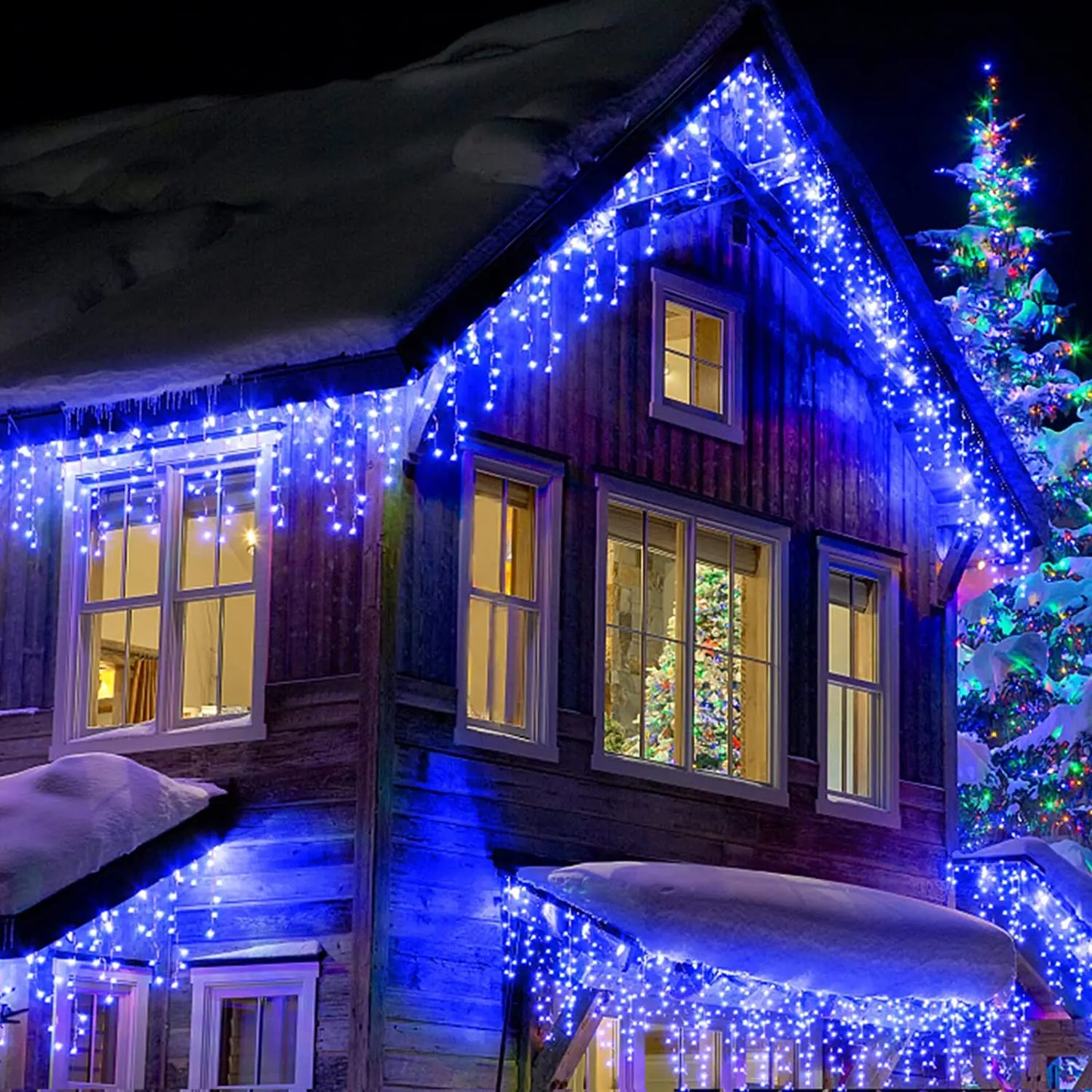 NEW 5-8PCS Set RGB-Warm White-White Led Icicle String Lights 4M Street Garland On The House 8 Modes Christmas Lights Outdoor For New Year Christmas Decoration Home Outdoor Holiday Lighting Supplies