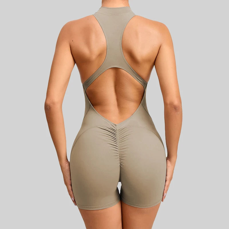 New Arrivals 8 Colors V-Back Scrunch Sports Jumpsuit Women Gym Rompers Sleeveless Sportswear Bodysuits Women Zipper One-Piece Suit Yoga Clothing