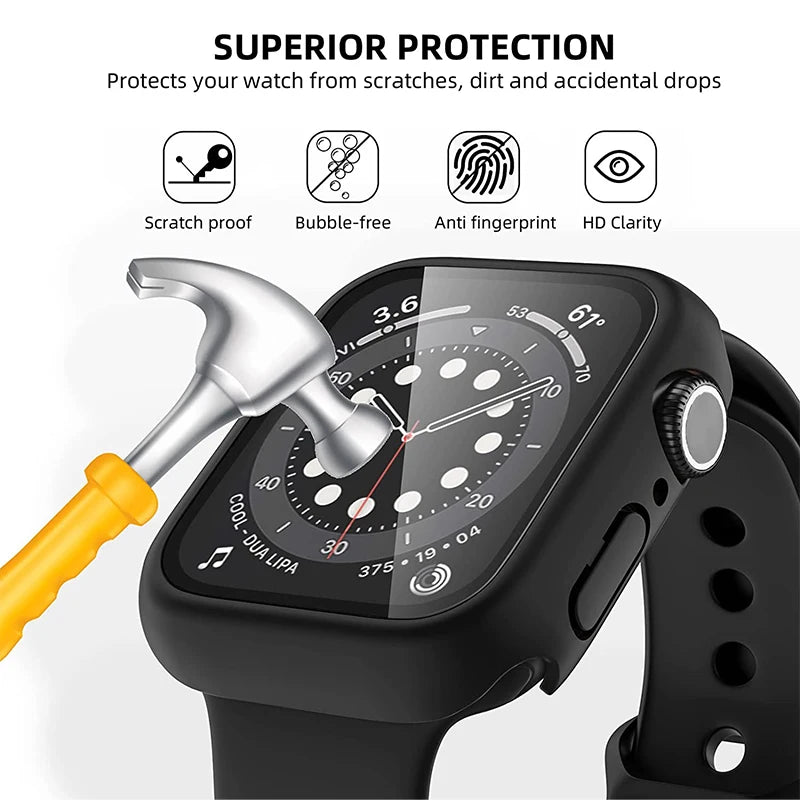 NEW Tempered Glass+Cover For Apple Watch Accessories 45mm 41mm 44mm 40mm 42mm Screen Protector Apple Watch Case Series 9 4 5 6 SE 7 8 Watches Accessories Electronics Supplies