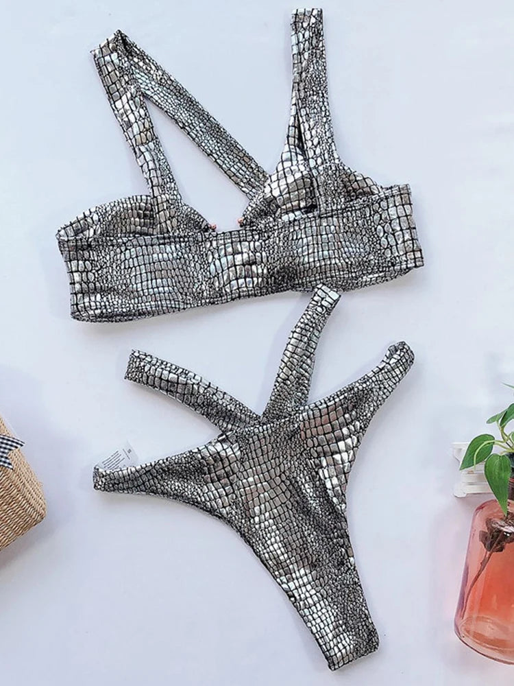 NEW!!!! Luxury Bandage Swimwear Women Sexy Snake Bikini Swimsuit Female Gold Sliver Bikini Set Biquini Bathing Suit Swim Wear