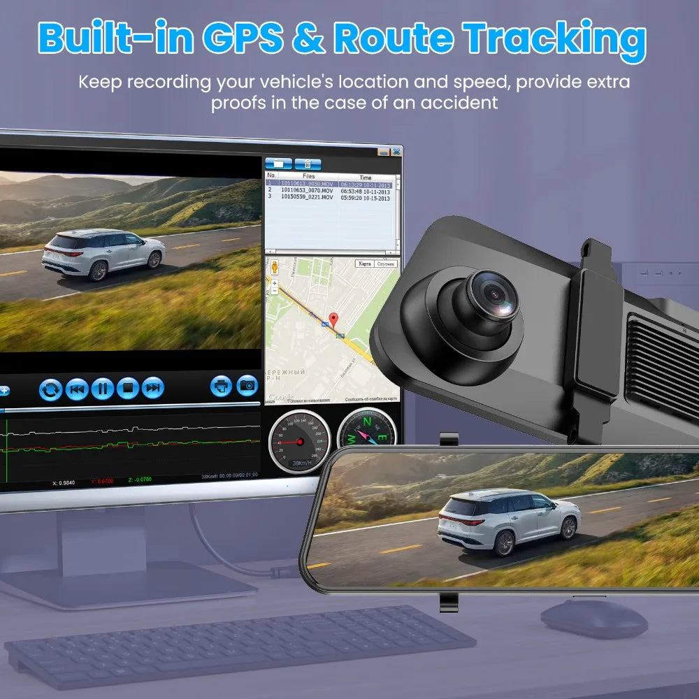 4K WIFI Mirror Dash Cam Smart Driving Assistant ADAS & BSD with External GPS Support Monitor Night Vision 24H Parking