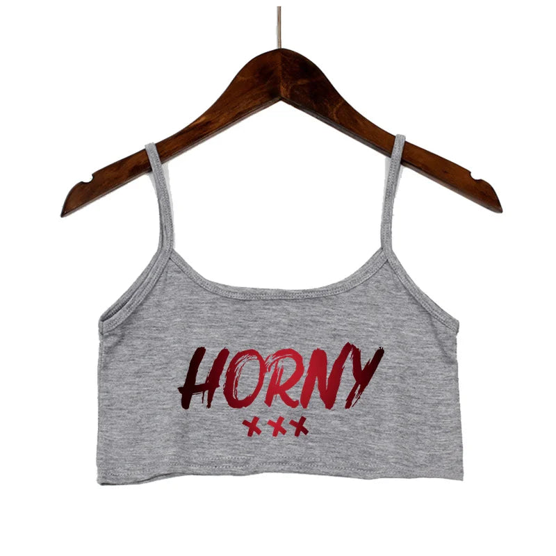 NEW Arrivals 4 Colors *HORNY* Backless Camisole Summer Crop Top Sexy Tops for Women Seamless Sleeveless Tank Tops Female Clothes Outdoor Running Hiking Summer Beach Bar Streetwear
