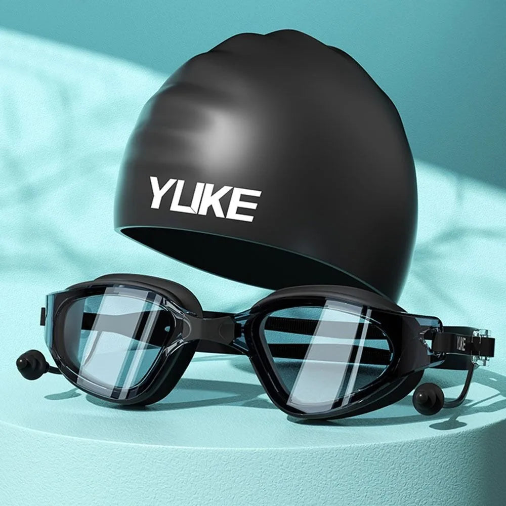 NEW 2PCS Set Anti-Fog Adult Swimming Goggles Set Adjustable with Nose Clip Silicone Swim Cap Anti-Leakage UV Protection Diving Eyewear Swimming Accessories Sports Supplies