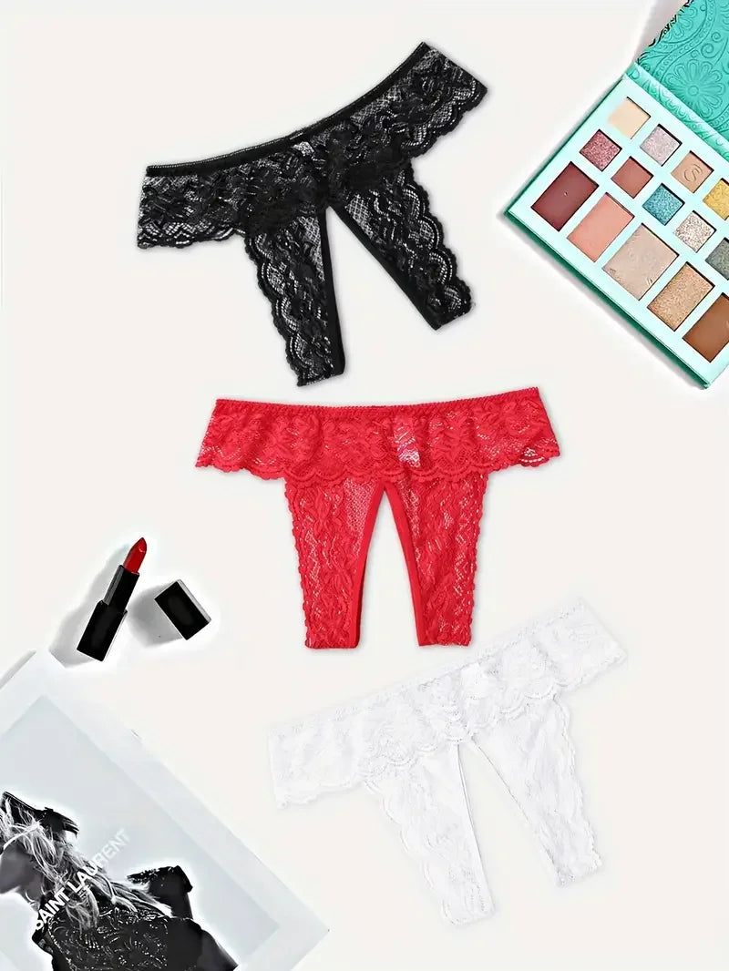 Floral Lace Mesh Panties - Sexy and Seductive Women's Underwear with Hollow Out Open Crotch