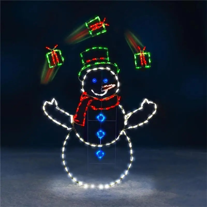 Christmas New Year Eve Home Outdoor Garden Courtyard Lawn Decoration Animated Snowball Fight Active Light String Frame Set Decor Holiday Party Snow Glowing Decorative Sign Accessories Sets Supplies