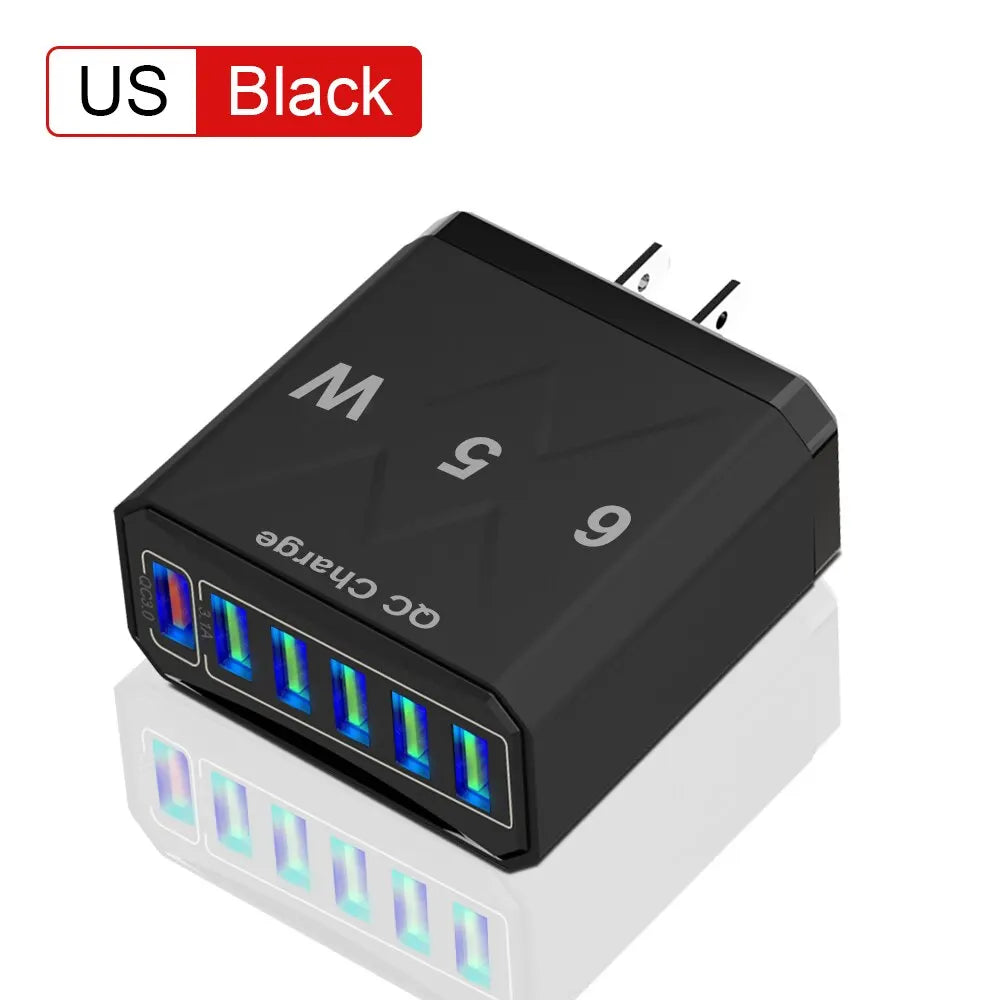 3.1A USB Fast Phone Charger Adapter 6 In1 Mulit Plug Travel Charger For iPhone 13 12 Samsung Xiaomi QC3.0 Quick Charger