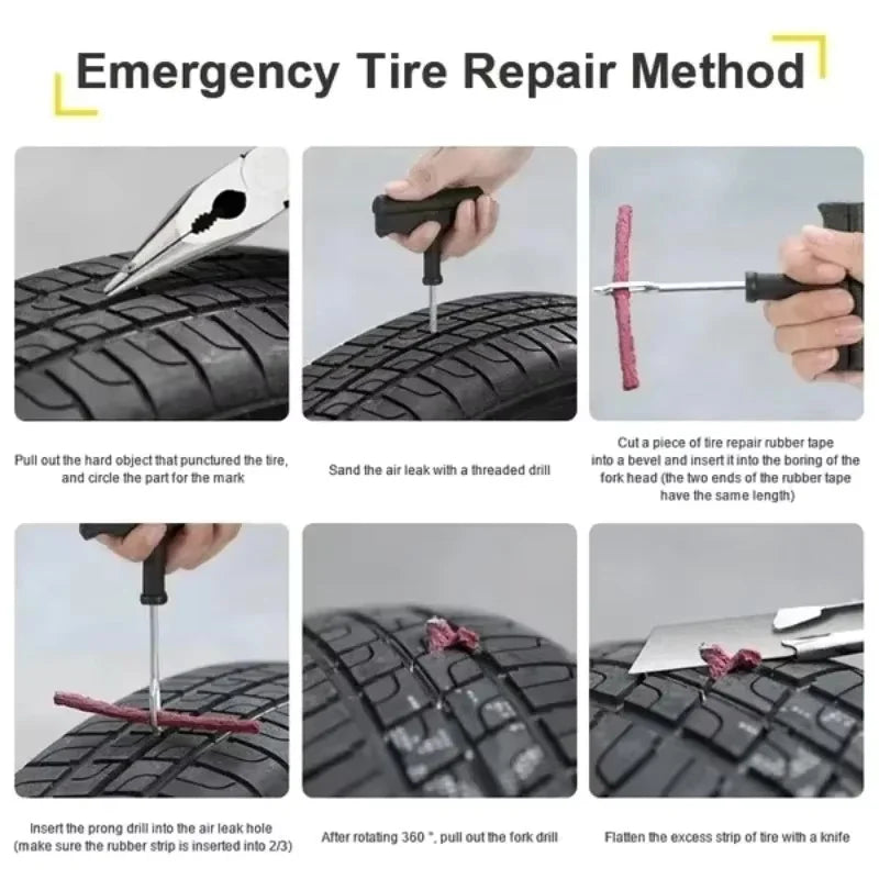 NEW Arrivals 50Pcs Set Bicycle Car Motorcycle Tire Repair Tool Kit with Rubber Strip Tubeless Tire Puncture Studding Plug Motorcycle Truck Vacuum Tire Repair Tools Kit
