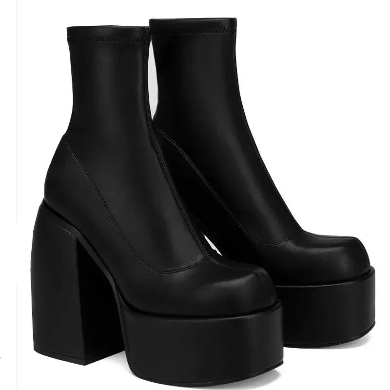 Fashion Sexy Party Women Winter Boots 2023 Platform Chunky High Heels Motorcycle Long Boots Luxury Big Size Punk Shoes Woman