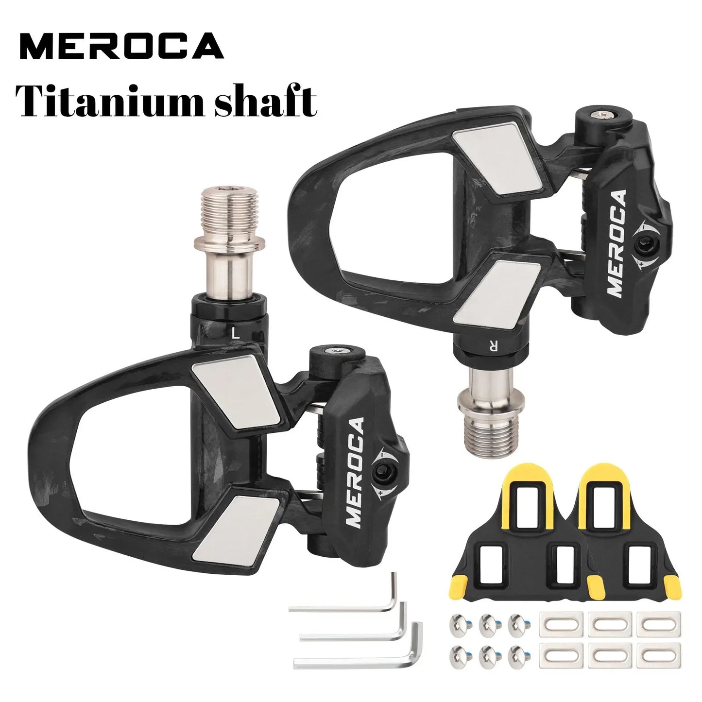 NEW Titanium/Steel Shaft Carbon Road Bike Professional Pedals Titanium Axle Pedal Ultralight Clipless Racing Bike Clit Pedal For Shimano Speed Pedals Lock Clips Bicycle Accessories Sports Supplies
