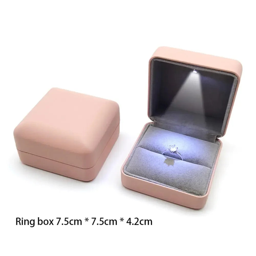 NEW LED Light Jewelry Box Luxury Ring Box for Proposal Engagement Wedding Rubber Paint Square Jewelry Gift Organizer Accessories Jewelry Supplies