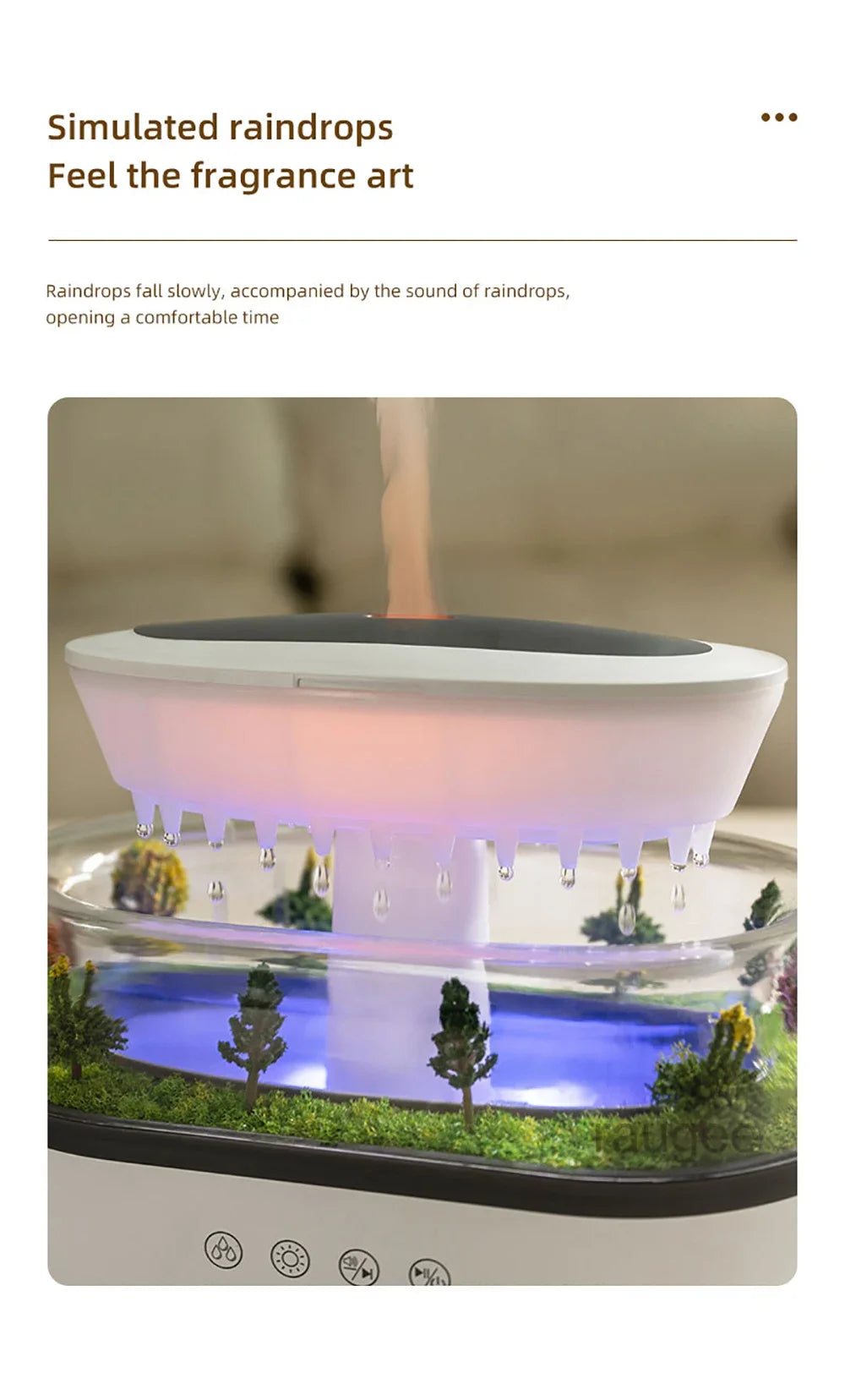 New Aroma Humidifier Raindrop Air Humidifier Colorful Atmosphere Light White Noise Music Essemtial Home Oil Fragrance Diffuser