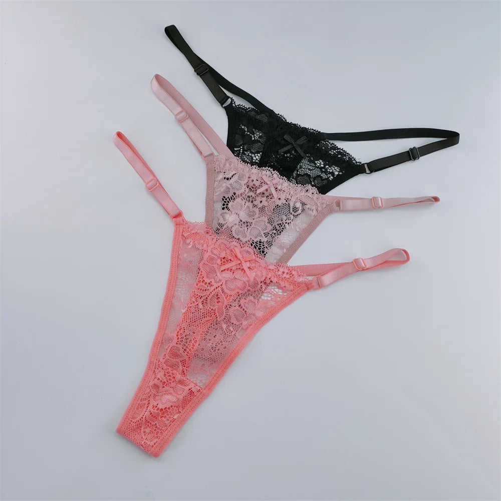 NEW Arrivals 3PCS Set Lace Thongs Women Lace Low Waist Panties Sexy Transparent Underwear Fashion Breathable G-String Ladies Intimates Lingerie