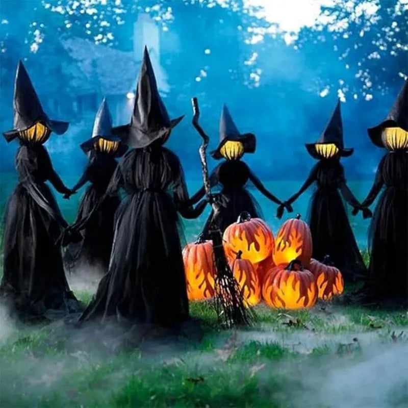 3PCS Halloween Colourful Glow Three Hand-Holding Witches Sound-Activated hand-holding Witch Halloween Light up Decoration Props