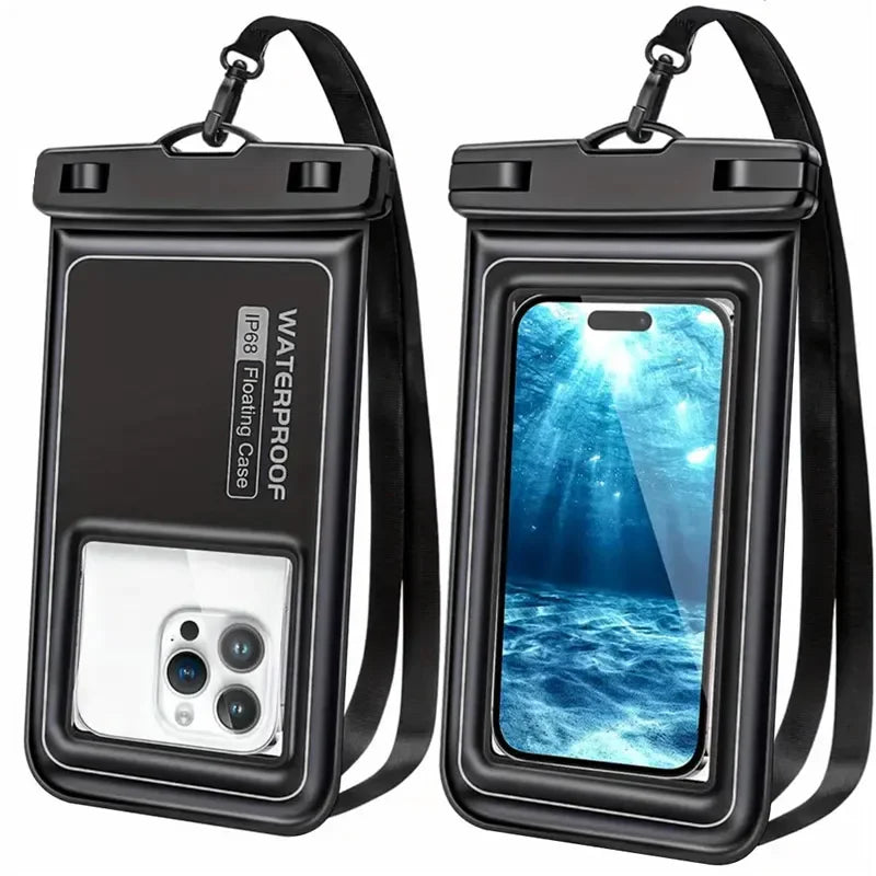NEW Floating Airbag IP68 Waterproof Swimming Sports Bag Pouch Phone Case Touch Screen & Strap For iPhone Samsung 6.8" Mobile Phone
