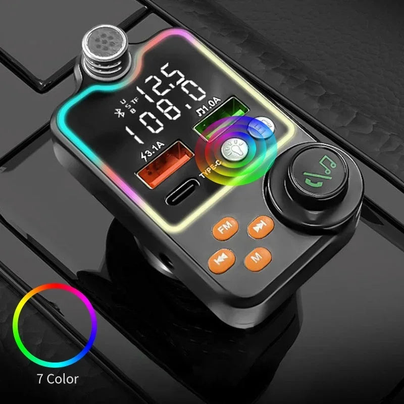 NEW Arrivals Car Bluetooth Quick Charger Car Cigarette Lighter Call Hands-free EQ Atmosphere Light MP3 Player FM Transmitter Charger