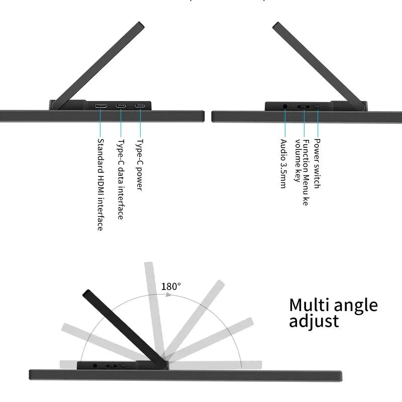 HGFRTEE 14inch 4K Portable Monitor 3840*2160 100%SRGB ADS-IPS Extended Display with Bracket For PC Laptop Phone Switch