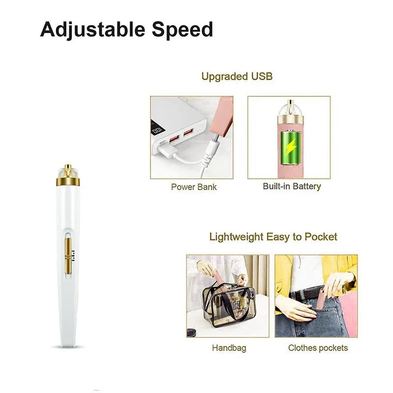 Mini USB Electric Nail Grinder Drill 5 In 1 Nail Polishing Machine Nail File With Light Portable Mini Electric Manicure Art