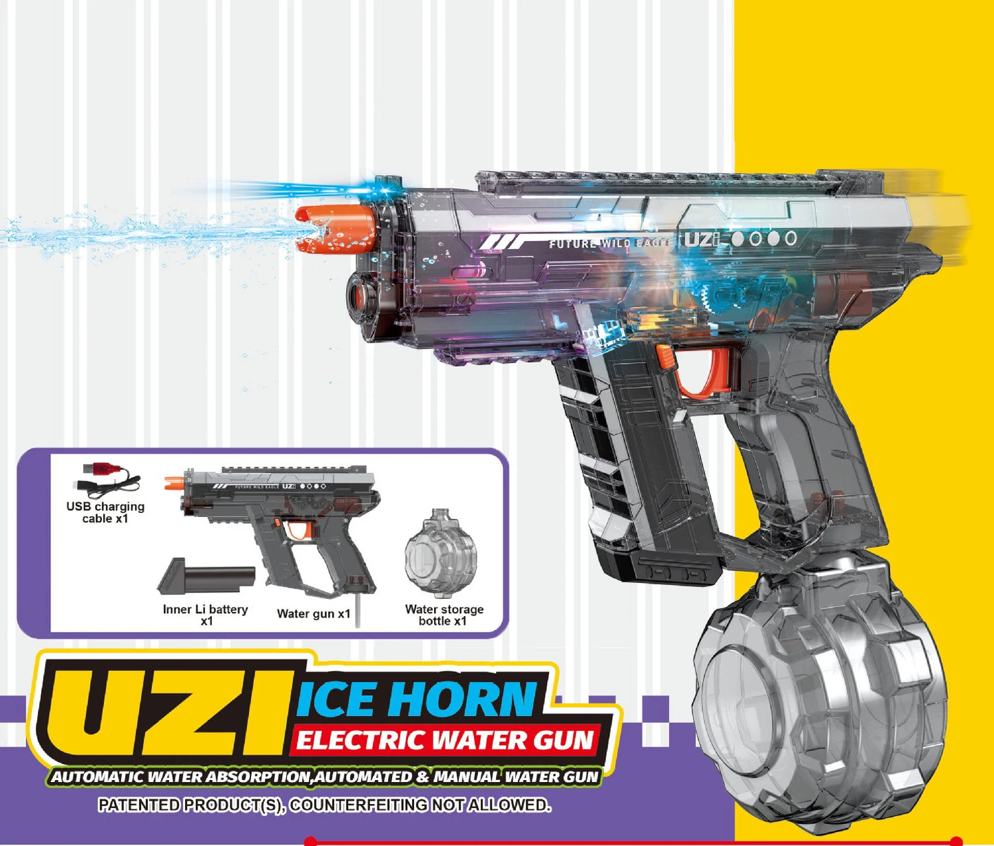 NEW Arrivals UZI Electric Water Gun Toys Beach Water Pool Games Bursts Adult-Children's High-Pressure Strong Charging Energy Water Automatic Water Spray Toy Guns Summer Sports Games Fun Toys Supplies
