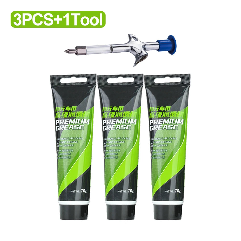 NEW 5PCS + 2 Tools Set Bicycle Grease Green Applesauce Bearing Grease Motor Oil Lubricant Optional Grease Gun, Bicycle Maintenance Accessories Sports Supplies