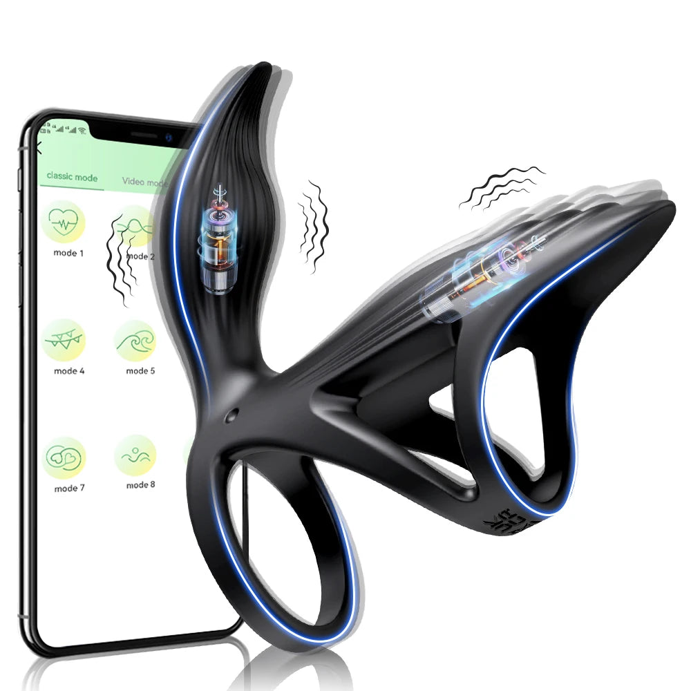 Adult Cock Vibrator Ring for Men Vibrating Penis Ring APP Control Ejaculation Delay Clitoris G-Spot Stimulation Cock Ring for Men