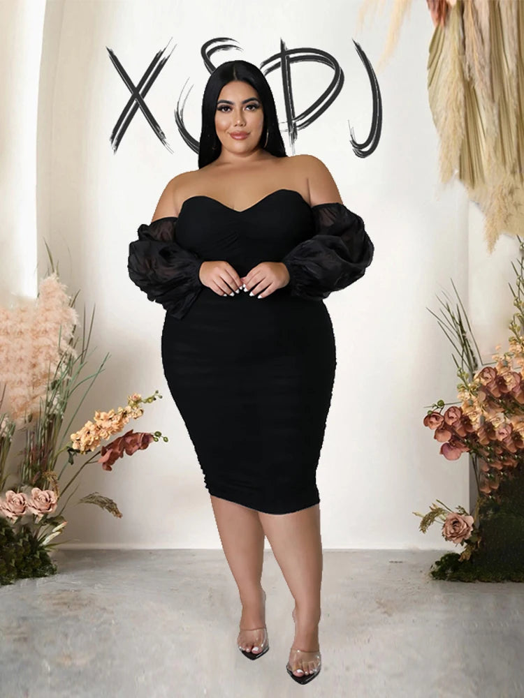 NEW XL-4XL Plus Size 7 Colors Elegant and Beautiful Women Dresses Off Shoulder Sexy Low-Cut Dress Strapless Bandage Dress Plus Size Evening Party Dress