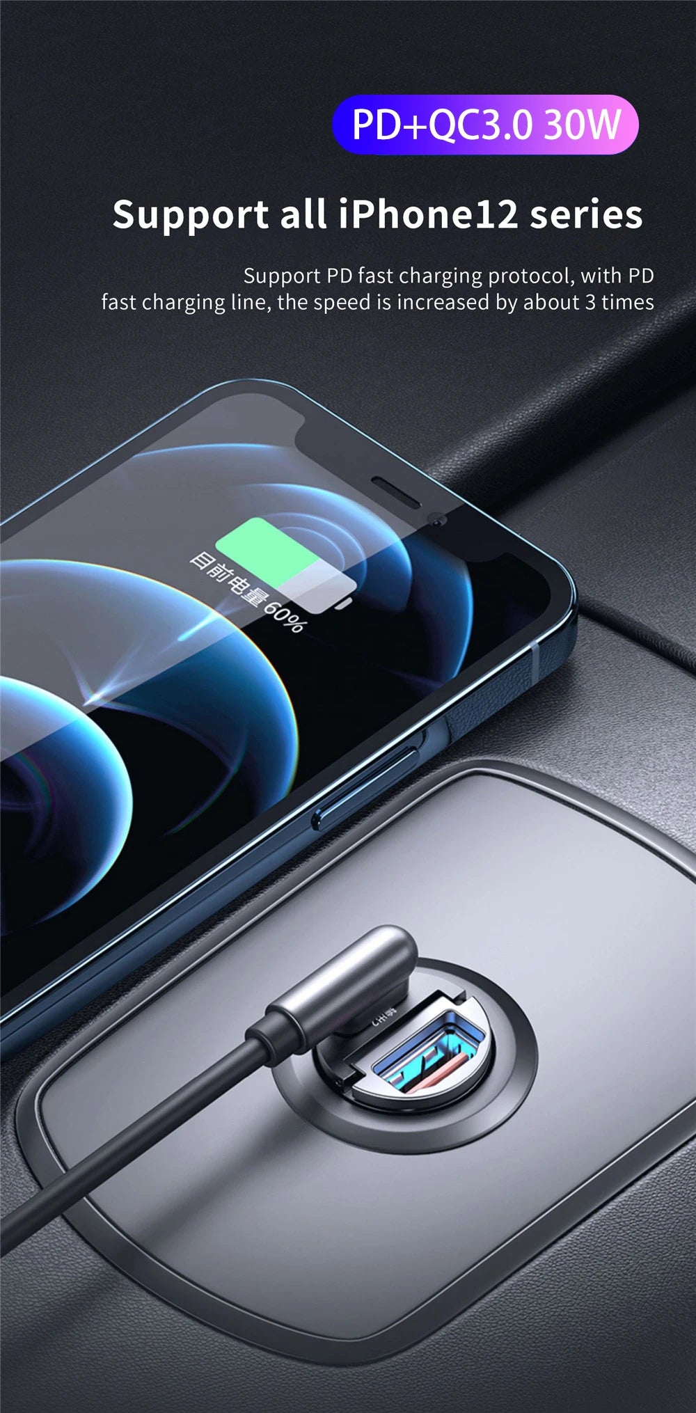 NEW 200W QC3.0 PD Mini Car Charger 12-24V Lighter Fast Charging Car USB Type C Charger for Xiaomi Samsung Huawei iPhone Power