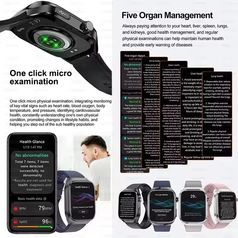NEW Arrivals 12 Colors/Patterns AI Diagnosis Health Monitoring Blood Pressure Smart Watch Women Men ECG Uric Acid Lipid BT Call Health Smart Watches For HUAWEI Health Care Supplies