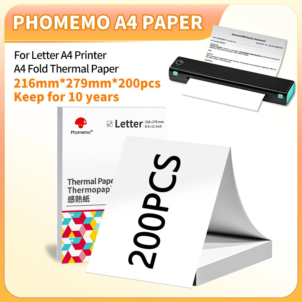 NEW Arrivals 100-200PCS Set Original PHOMEMO Thermal Printer Paper 8.5 x 11 Inch, Advanced Thermal Printing, Thermal Paper Compatible with M08F-Letter, M832, M834 Tattoo Photos