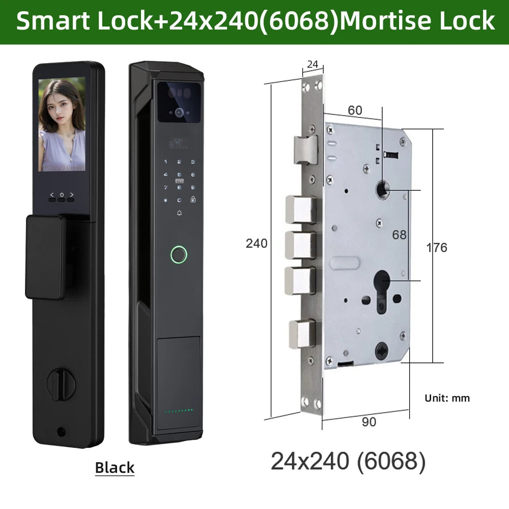 NEW Arrivals P8 TUYA App Wi-Fi Smart Lock, 21 Languages, Remote Video Call Intercom, Face-Palm IC Card Unlock, Black/Gray Anti Theft Top Quality Security System Home Apartments Office Security Supplies