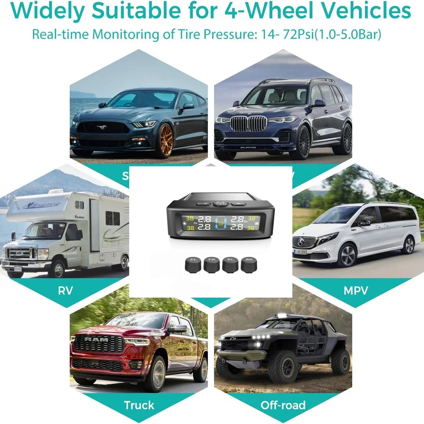 NEW Car Detector 4 Sensors TPMS Tire Pressure Monitoring System Auto Security Detector Pressure Waterproof Tire Pressure Temperature Car Security Supplies