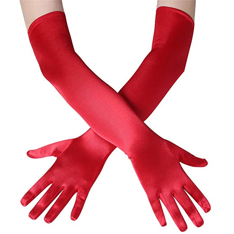 NEW Luxury Opera Satin Gloves Elegant Purple Red Black White Bridal Party Gloves for Wedding Prom One Size Fashion Stretch Women purple Gloves Girls Ladies Luxury Fashion Apparel Accessories Clothing Supplies