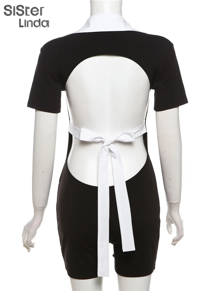 NEW!!!! Women's Sexy Low Cut Jumpsuit Shorts Popular In Spring/Summer Featuring Hollowed Out Decorations For One-Piece Clothes