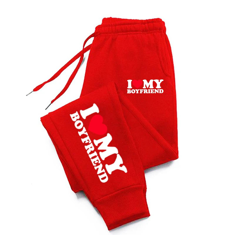 NEW Arrivals S-3XL UK Plus Size Autumn Woman Man Couple Sweatpants *I Love My Boyfriend* Tracksuit Loose Casual Warm Pants Pocket Drawstring Sportswear